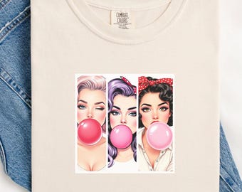 Pin-up Girl T-Shirt Vintage Bubblegum T-Shirt Süß Retro Mode Pop Art Retro Chic Grafik T-Shirt Vintage Glam Rockabilly T-Shirt Geschenk für Sie