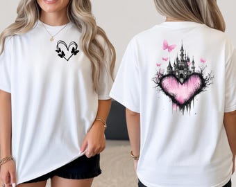 Herz Grafik T-Shirt, Schmetterling Ästhetisches Shirt, Soft Grunge T-Shirt, Damen Top, trendige Freizeitkleidung