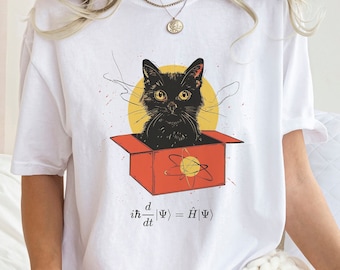 Maglietta con il gatto di Schrödinger, maglietta con l'equazione di Schrödinger, maglietta di fisica, maglietta di scienza, regalo per appassionati di scienza