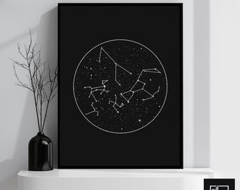 Arte mural minimalista de constelaciones, mapa estelar del cielo nocturno, póster de Orión Canis Major