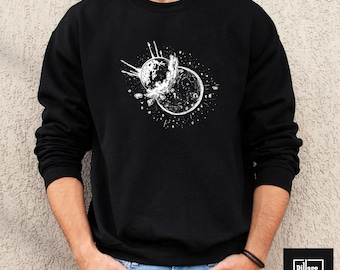 Sudadera de cuello redondo Earth Theia Collision, sudadera cósmica, ropa de cosmología, astronomía y espacio.