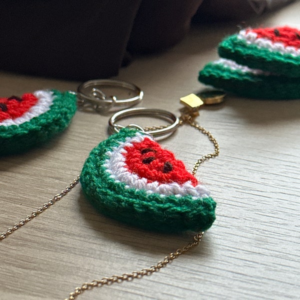 Handmade Crochet Watermelon Key Ring - Support Palestine