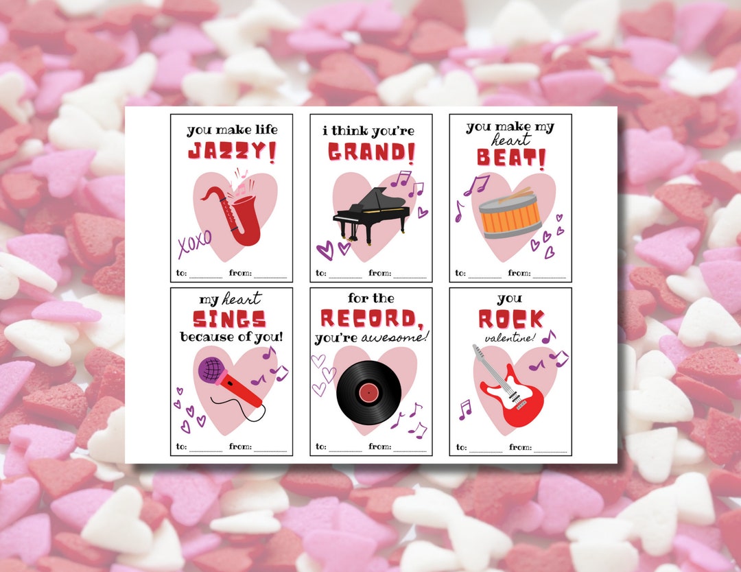 Printable Music Valentine's Day Cards Classroom, Teachers, Friends ...