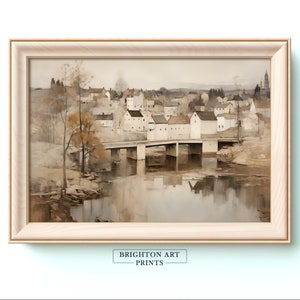 Small European Village oil painting. Vintage Country | Rustic European Village Print | Downloadable PRINTABLE | DIGITAL | NEUTRAL