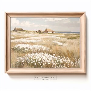 Printable Farmhouse Wildflowers Landscape Vintage Oil Painting, Muted Peaceful Spring Cottage Neutral Wall Art Spring Digital Download