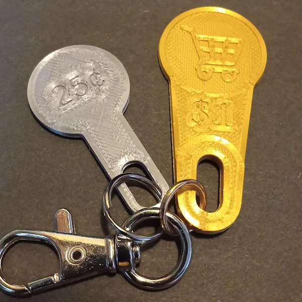 Canadian Shopping Cart Keys, Loonie, Quarter, Keychain and Clip, 3D Printed Set