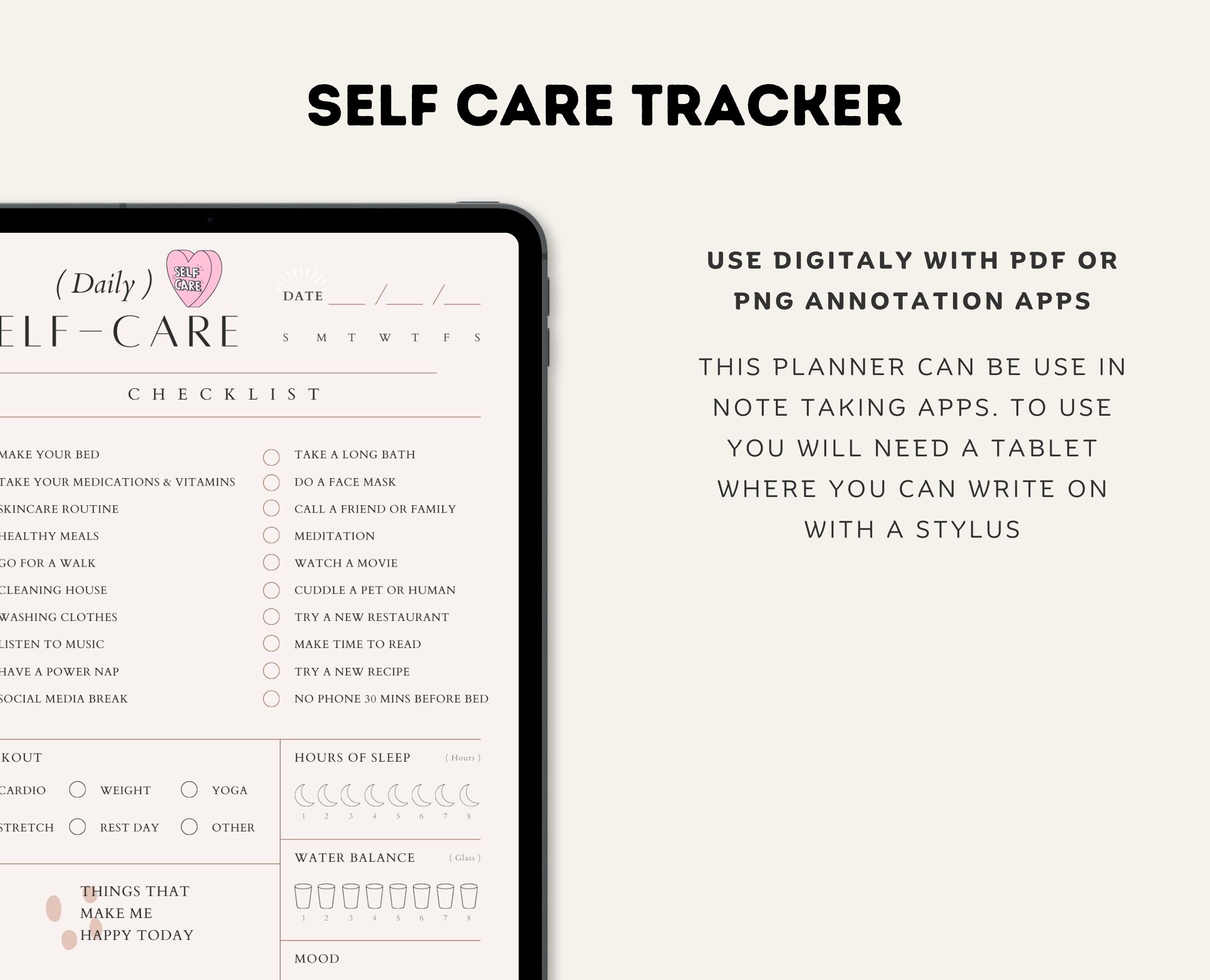 Self Care Checklist Printable Template, Self Care Routine Plan, Daily ...