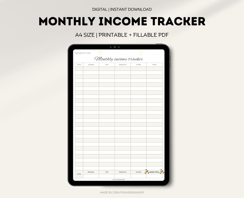 Income Tracker Printable, Monthly Income Tracker, Income and Expense Tracker Printable, A4 - Etsy