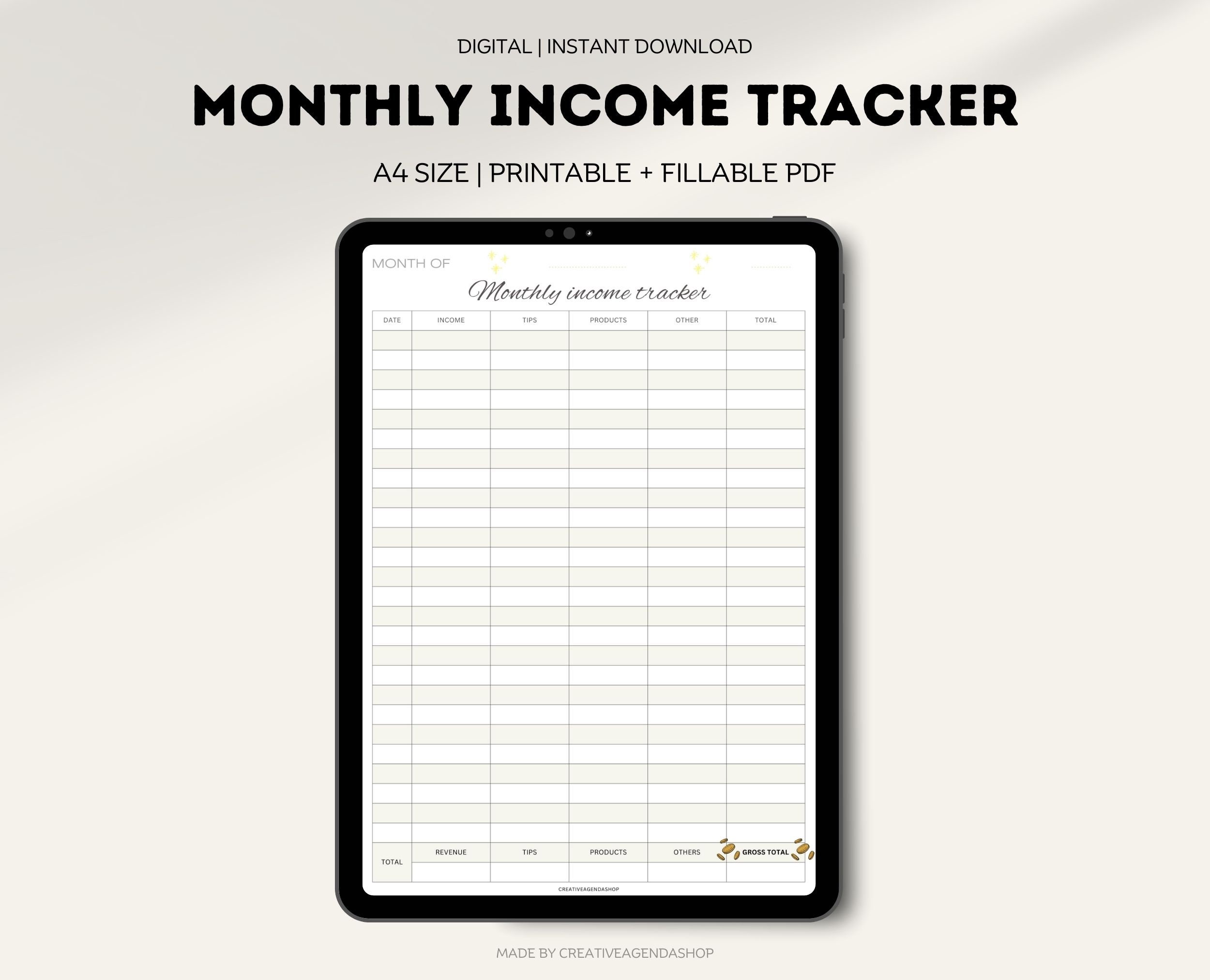 Income Tracker Printable, Monthly Income Tracker, Income and Expense Tracker Printable, A4 - Etsy