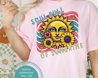 Distressed Retro Soul Full Of Sunshine PNG Sublimation, Motiverande Positiva Sommarvibbar Png, Hej Sommar Png, Retro Sommarestetik