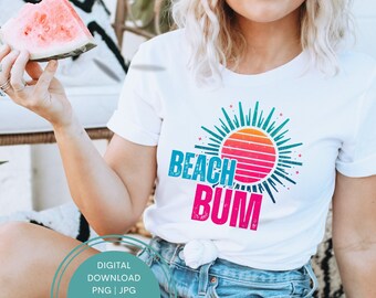 Distressed Neon Retro Beach Bum Png, Summer Vibes Png, Summer Time Png Summer Holiday Png, Retro Summer Aesthetic Summer Beach Junkie Png