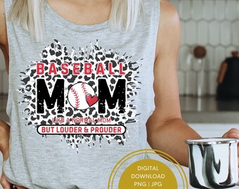 Zniszczony nadruk z lamparta Varsity Baseball Mom Png, Baseball Mama Głośna i dumna Baseball Mama Png Sublimacja Projekt Baseball Clipart