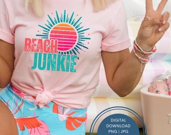 Distressed Neon Retro Beach Junkie Png, Summer Vibes Png, Summer Time Png Summer Holiday Png, Retro Summer Aesthetic Summer Beach Babe Png