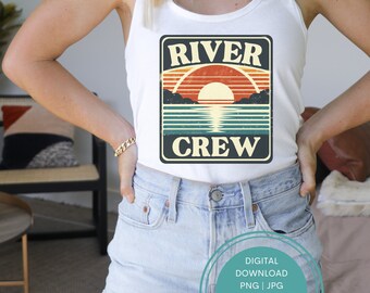 Distressed Retro River Crew Png, River Vibes Png, Summer Holiday Png, Retro Summer Aesthetic, Retro River Sublimation Design, Summer Vibes