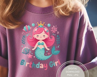Mermaid Birthday Png, Birthday Girl Mermaid Png File, Birthday Png for Sublimation, Mermaid Party, Digital Download, Sublimation Design, JPG