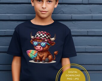 Summer Highland Cow Png, Tye Dye Cow, Sunglasses Cow Png, Coquette Png, Highland Cow Png, Highland Cow Art, Checkerboard Png, Surf Clipart