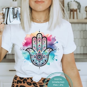 Watercolor Hamsa Hand of Fatima Design PNG Graphic Design Digital Files Commercial use Sublimation, Hamsa Monogram, Instant Download