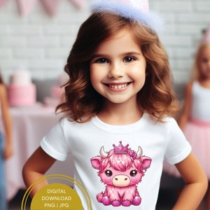 Cute Princess Highland Cow Clipart, Highland Cow Shirt Design, Pink Cow, Coquette Png, Highland Cow Png, Highland Cow Art, Sublimation Jpg