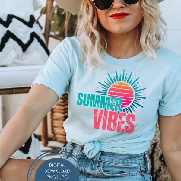 Distressed Neon Retro Summer Vibes Png, Hello Summer Png, Summer Time Png Summer Holiday Png, Retro Summer Aesthetic Summer Beach Babe Png