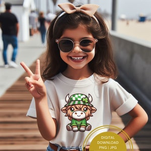 St Patrick's Day Png, Highland Cow Shirt Design, Highland Cow Clipart, Irish Png, Lucky Cow Png, Highland Cow Png, Shamrock Png, Sublimation