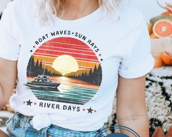 Boat Waves Sun Rays River Days Png, River Vibes Png, River Life Png, Distressed Retro Summer Aesthetic, River Sublimation, Summer Vibes