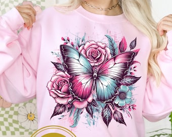 Distressed Butterfly Png Sublimation, Butterfly Png, Floral Butterfly Png, Floral Bouquet Png, Summer Shirt, Spring Png Colorful Butterfly