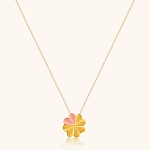 Minimalist 14k Gold Clover Necklace - Real Gold Lucky Charm Pendant, Tiny Good Luck Charm Pendant, Dainty Everyday Jewelry, Gift for Her
