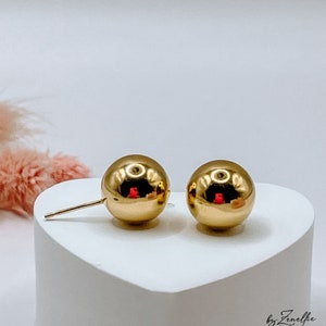 18k Solid Gold Ball Stud Earrings: 10mm Polished Gold