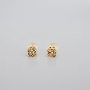 Natural Diamond Stud Earring Gift Jewelry 18k Gold Clover Vca Dainty Minimalist White Piece Elegant Shamrock Design Tiny Sparkly