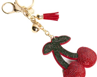 Cherry keychain with crystals/Apple keychain with crystals/Apple and cherry pendant for bag/Car pendant