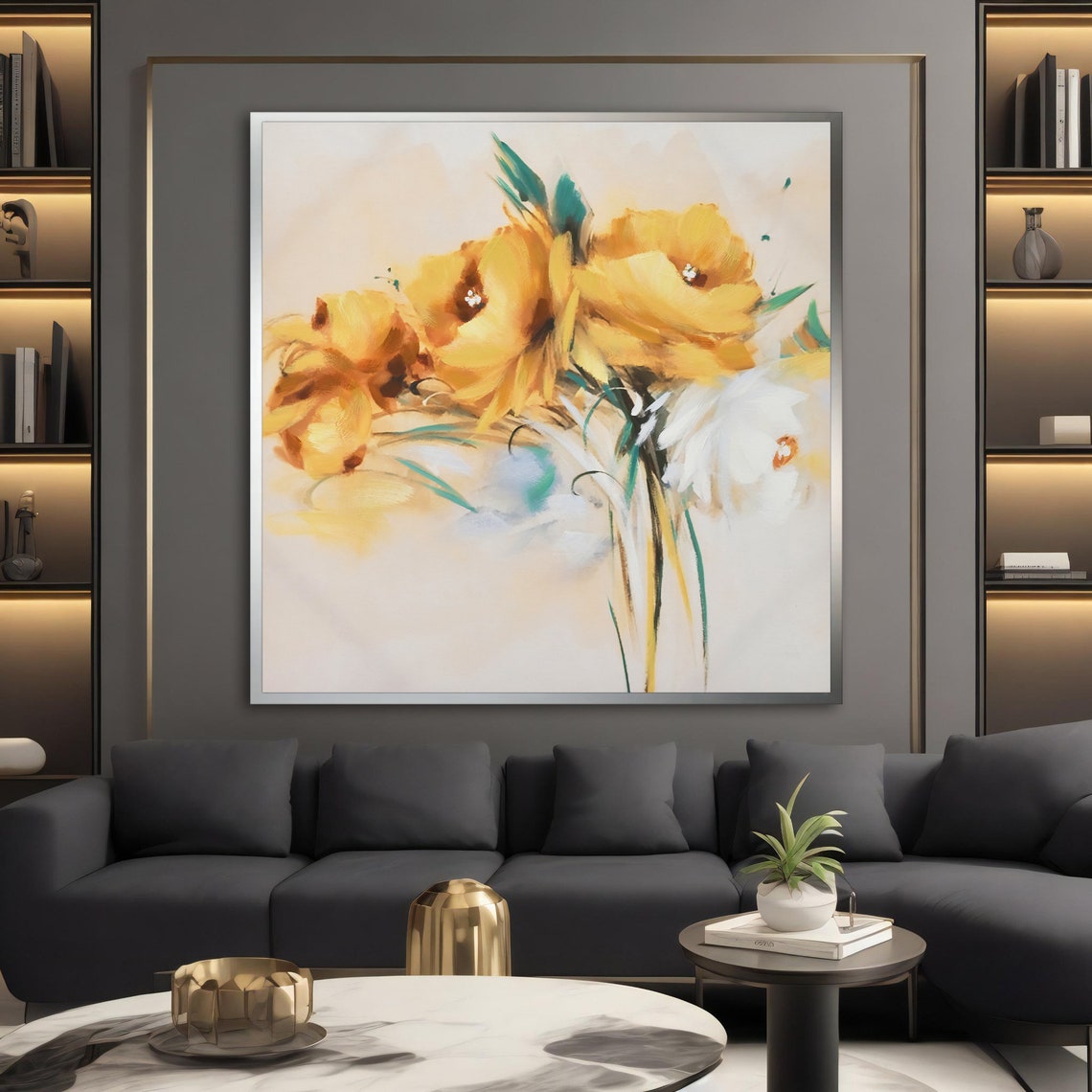 Yellow and White Flowers Canvas Painting - Serene Floral Wall Decor ...