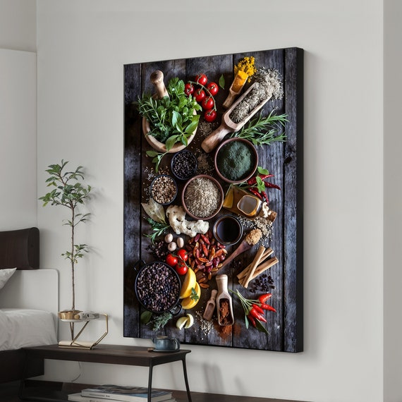 Wall Art Rustic Kitchen Canvas, Home Decor, Organic Spices