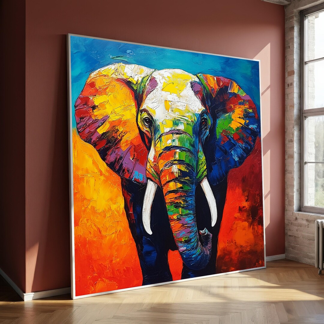 Colorful Elephant Canvas Wall Art, Abstract Animal Painting, Vibrant ...