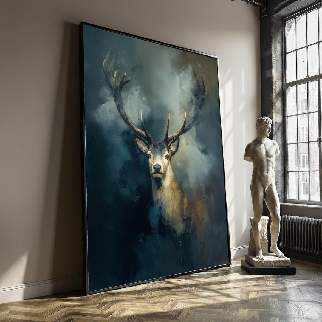 Majestic Stag Portrait Canvas Wall Art, Abstract Deer Painting ...