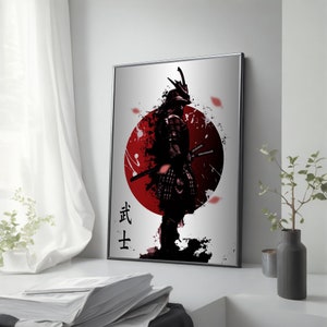 Japanese Samurai Canvas Painting, Framed Canvas, Extra Large Abstract Japanese Art, Ready to Hang, Way Of The Warrior Gift Idea
