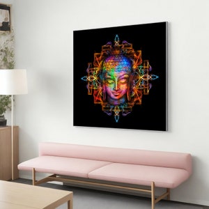Peinture sur toile bouddha, oeuvre d'art murale encadrée, décoration murale bouddhiste, décoration de méditation, décoration de chambre, cadeau bouddhiste, prêt à accrocher, idée cadeau