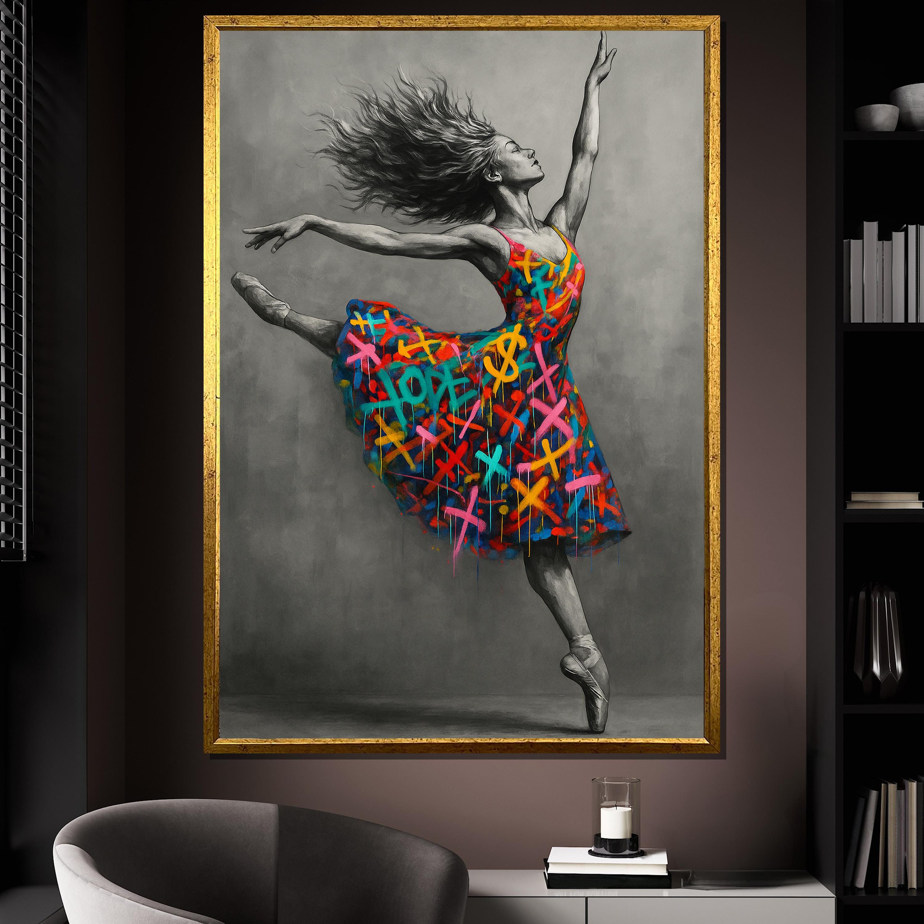 Colorful Ballerina Canvas Painting, Graffiti Style Dance Wall Art