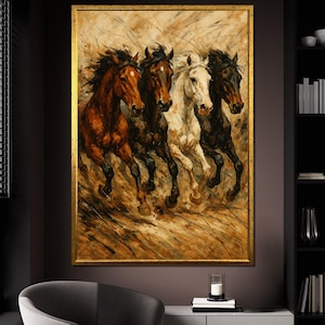 Running Horses Canvas Painting, Elegant Wild Horse Wall Art, Horse Print, Minimal Room Decor, Modern Western Animal Decor, Perfect Gift