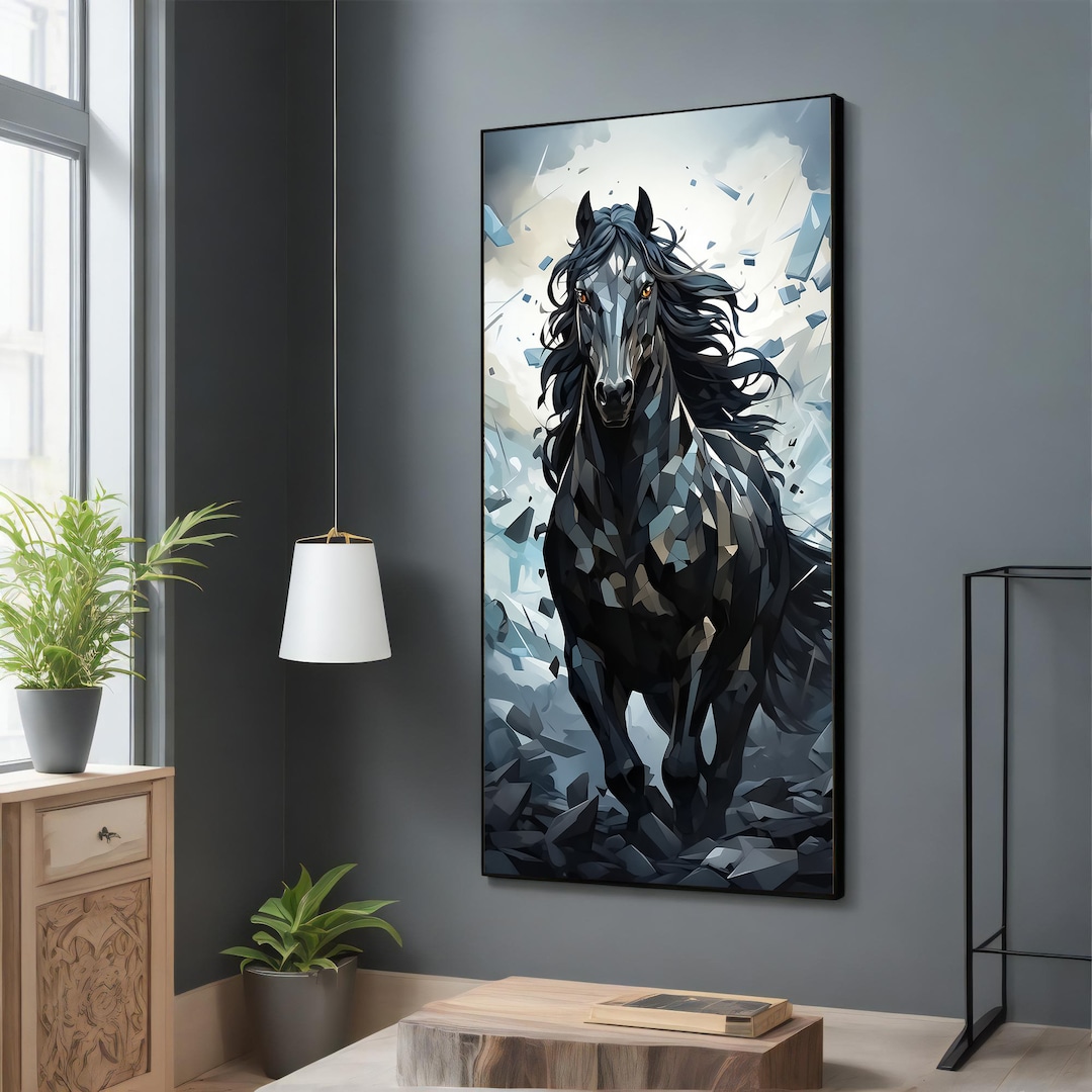 Black Horse Wall Decor - Majestic Running Horse Canvas Art for ...