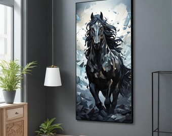 Black Horse Wall Decor - Majestic Running Horse Canvas Art for Equestrian Enthusiasts, Perfect Horse Lover Gift