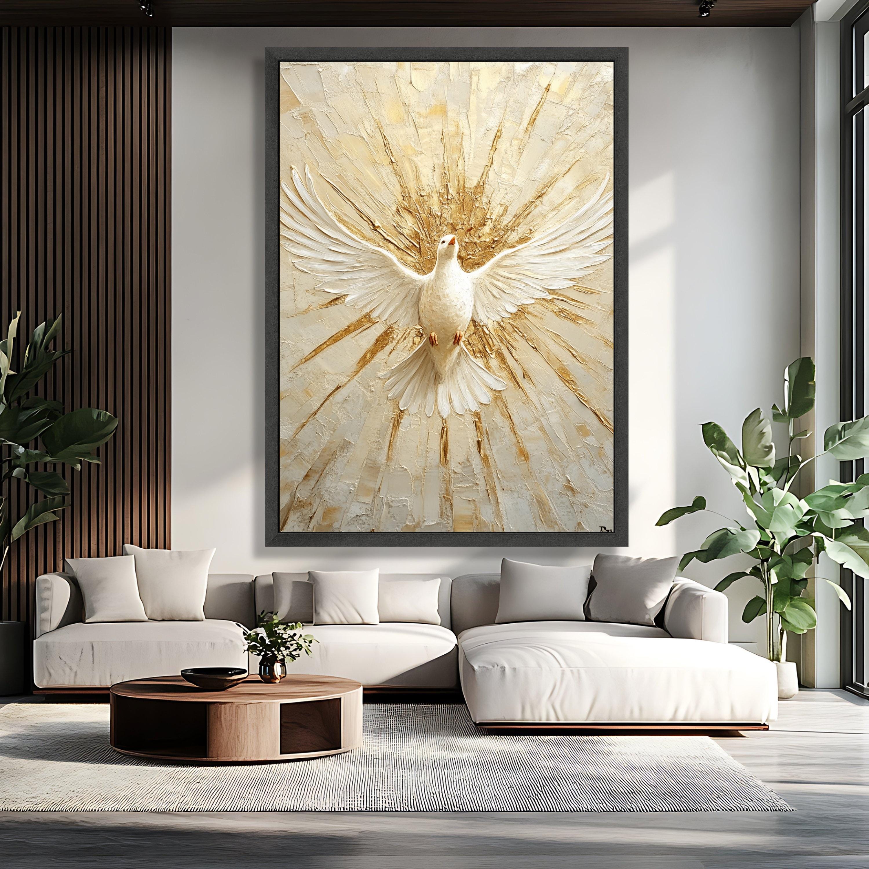 Holy Spirit Dove Canvas Painting, Gold White Religious Wall Art ...