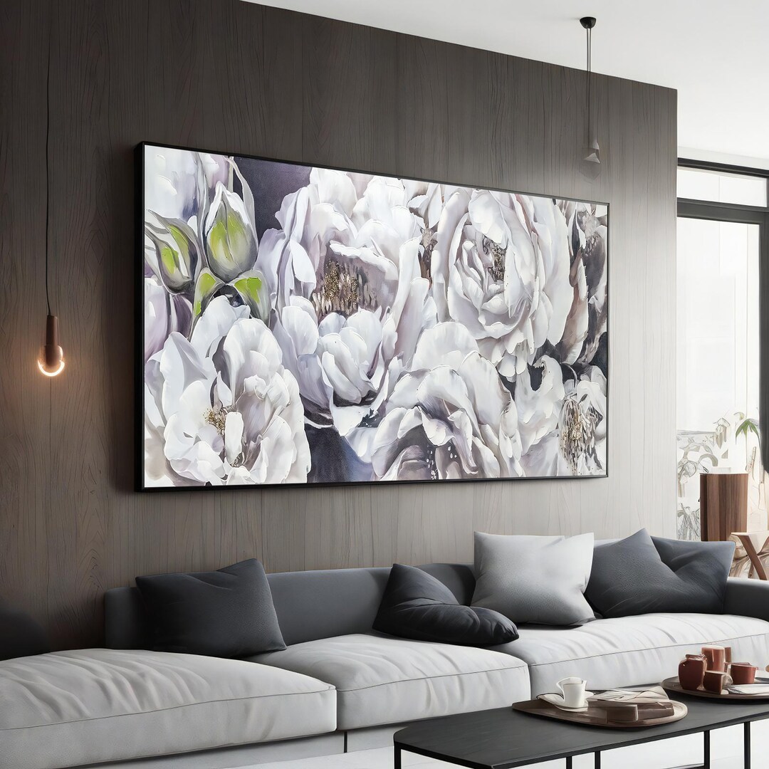 White Peony Botanical Floral Wall Decor - Elegant Canvas Print for Home ...