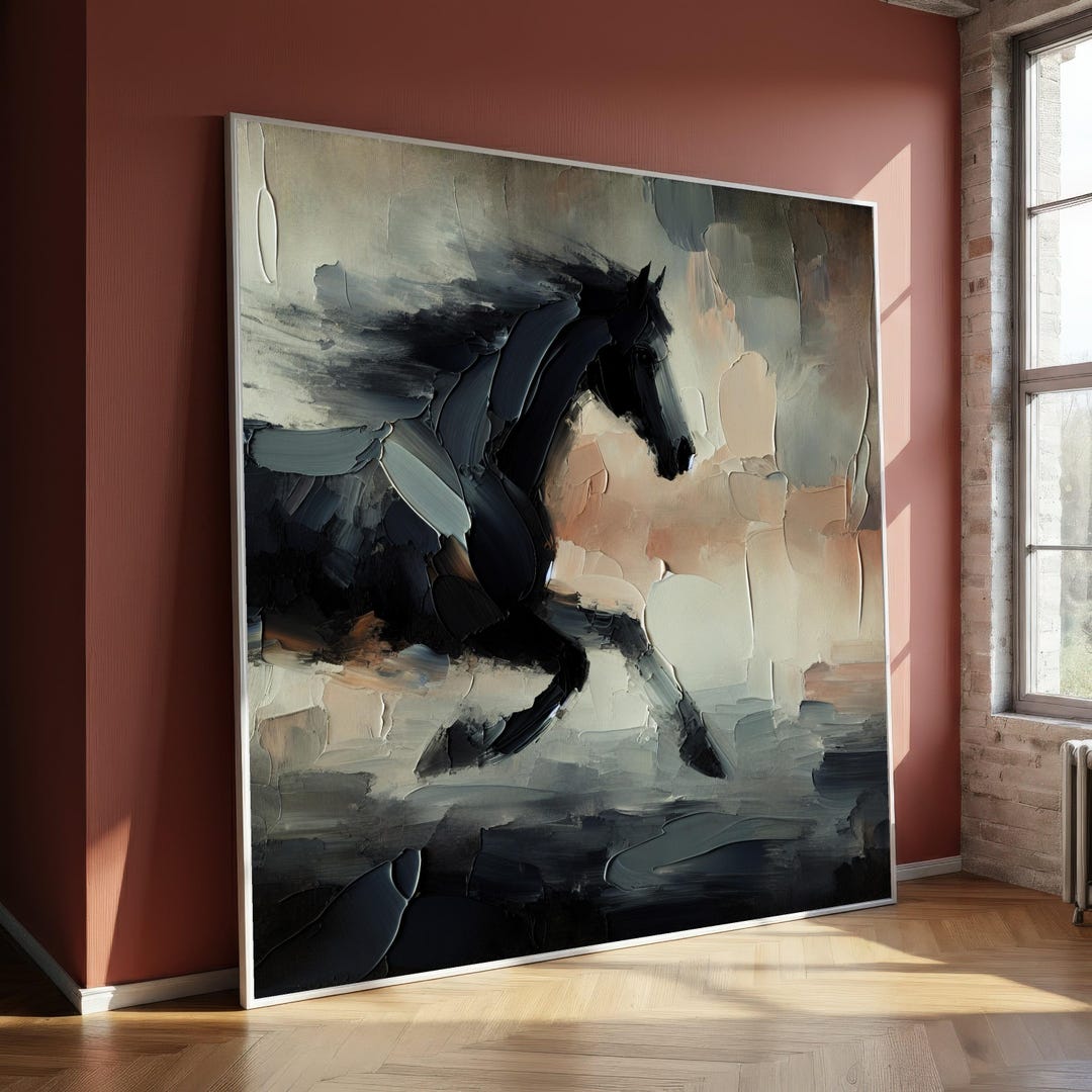 Abstract Black Horse Canvas Wall Art, Modern Animal Painting ...