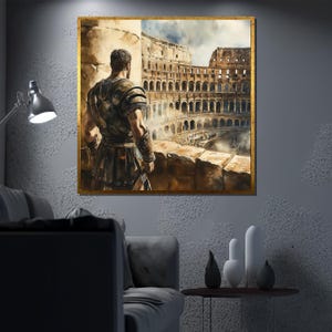 Gladiator Canvas Painting, Roman Colosseum Wall Art, Ancient Warrior Decor, Epic Battle Artwork, Historical Home Decor, Unique Gift