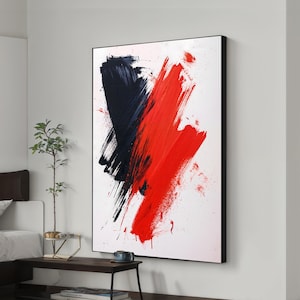 Striking Red and Black Abstract Canvas Art - Bold Modern Wall Decor, Red and Black Art, Home Decor, Ready to Hang, Large Framed Art