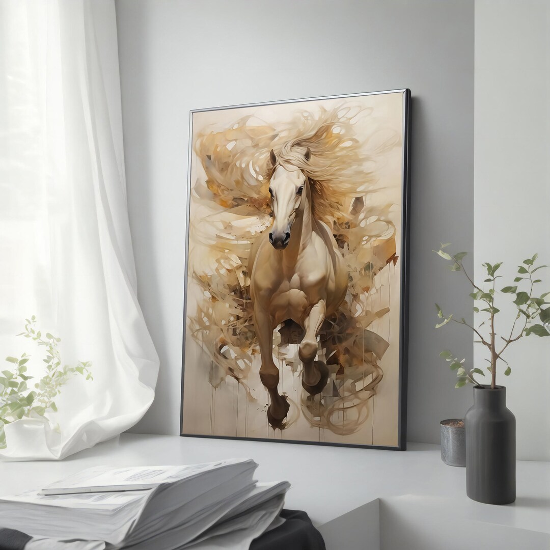 Horse Running Painting - Majestic Wild Life Wall Decor - Nature Canvas ...