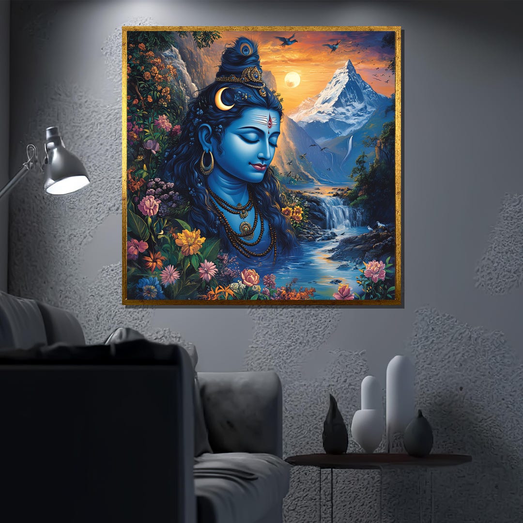 Shiva Canvas Painting, Hindu Wall Art, Peaceful God Artwork, Spiritual ...