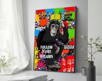 Banksy Monkey Canvas Painting - Iconic Graffiti Pop Art for Trendy Wall Decor, Perfect Urban Art Gift