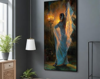 Woman Dancing by Candlelight Canvas Painting - Exquisite Local Dress Wall Art - Perfect Dance Enthusiast Decor Gift