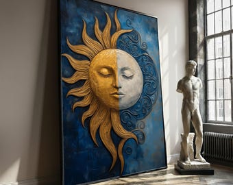 Sun and Moon Faces Canvas Wall Art, Duality Art Print, Celestial Home Decor, Spiritual Canvas Painting, Yin Yang Sun Moon Design, Gift İdea